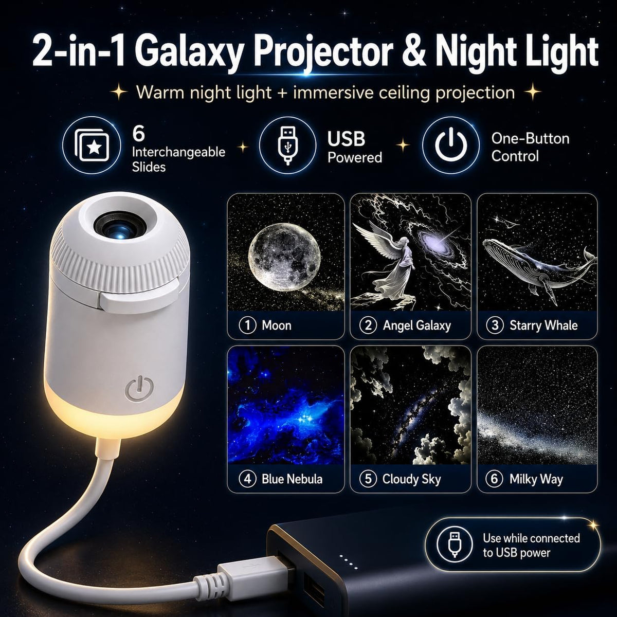 Projecteur Galaxie 2-en-1 Pour Plafond et Veilleuse