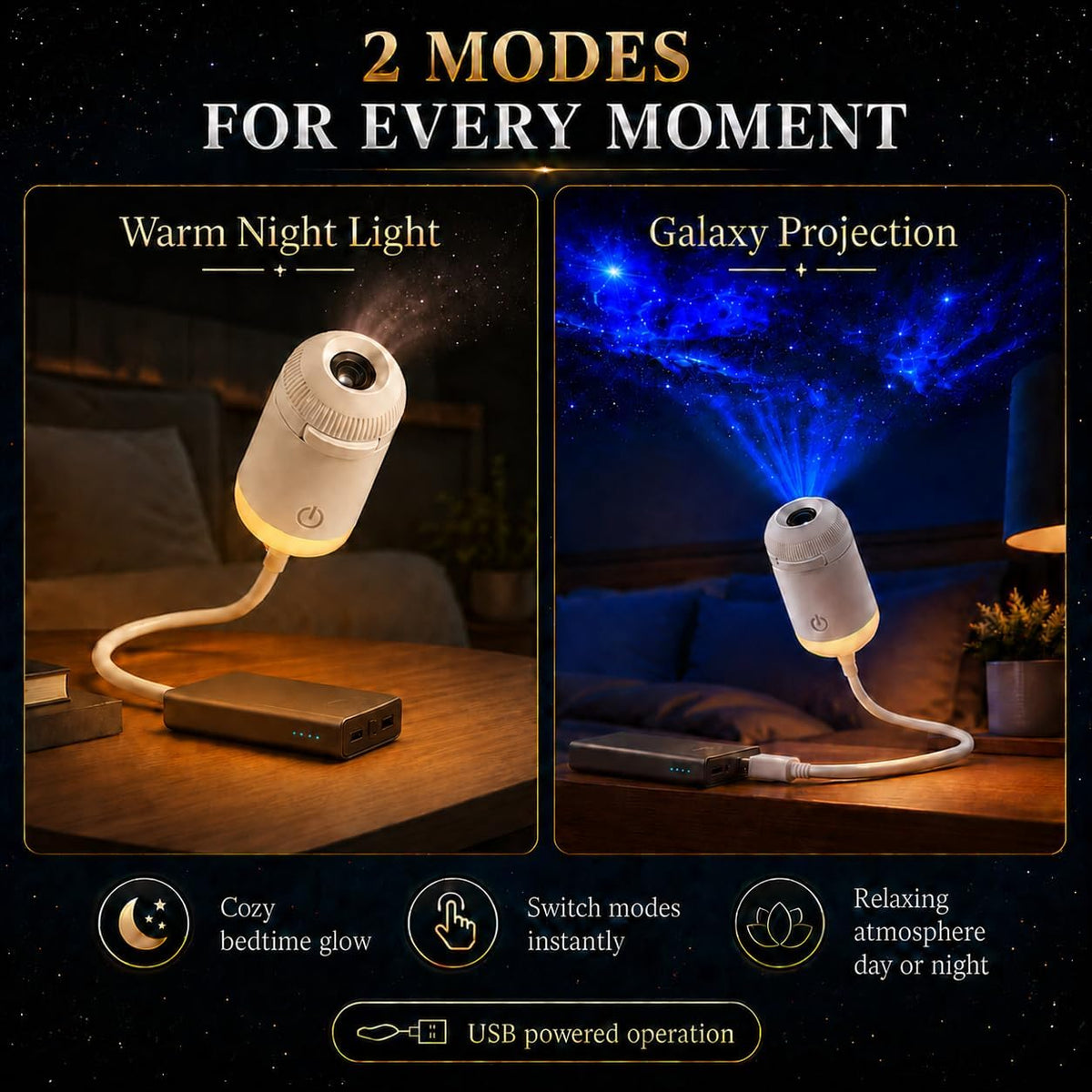 Projecteur Galaxie 2-en-1 Pour Plafond et Veilleuse